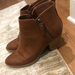 Brown leather target booties